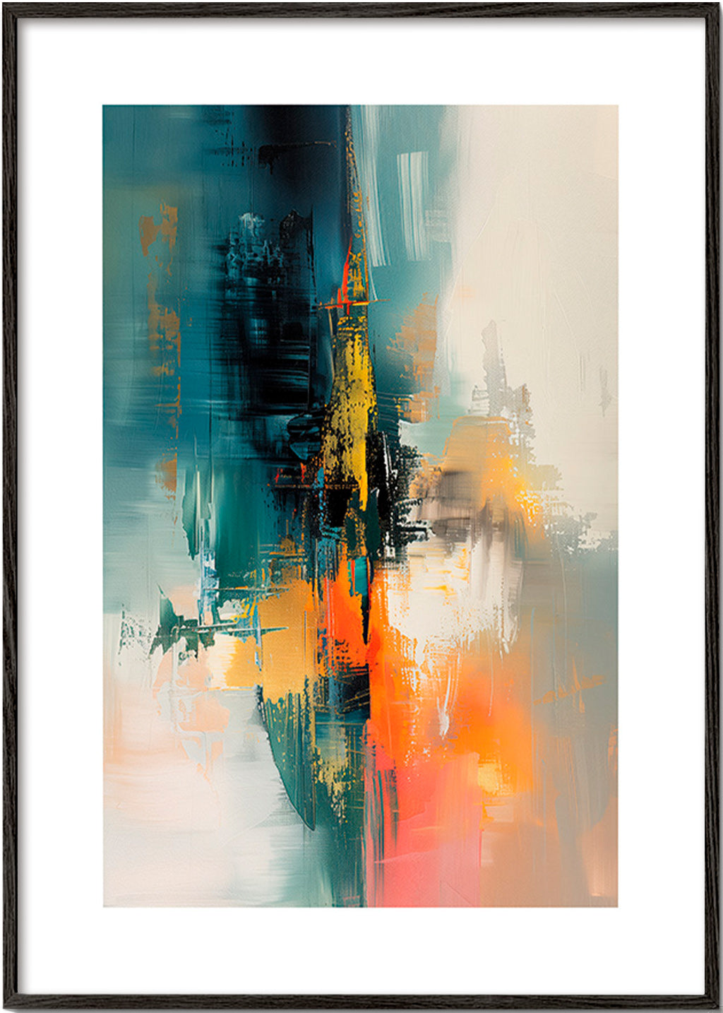 Abstract artwork vertical with blue and orange strokes – Black Frame