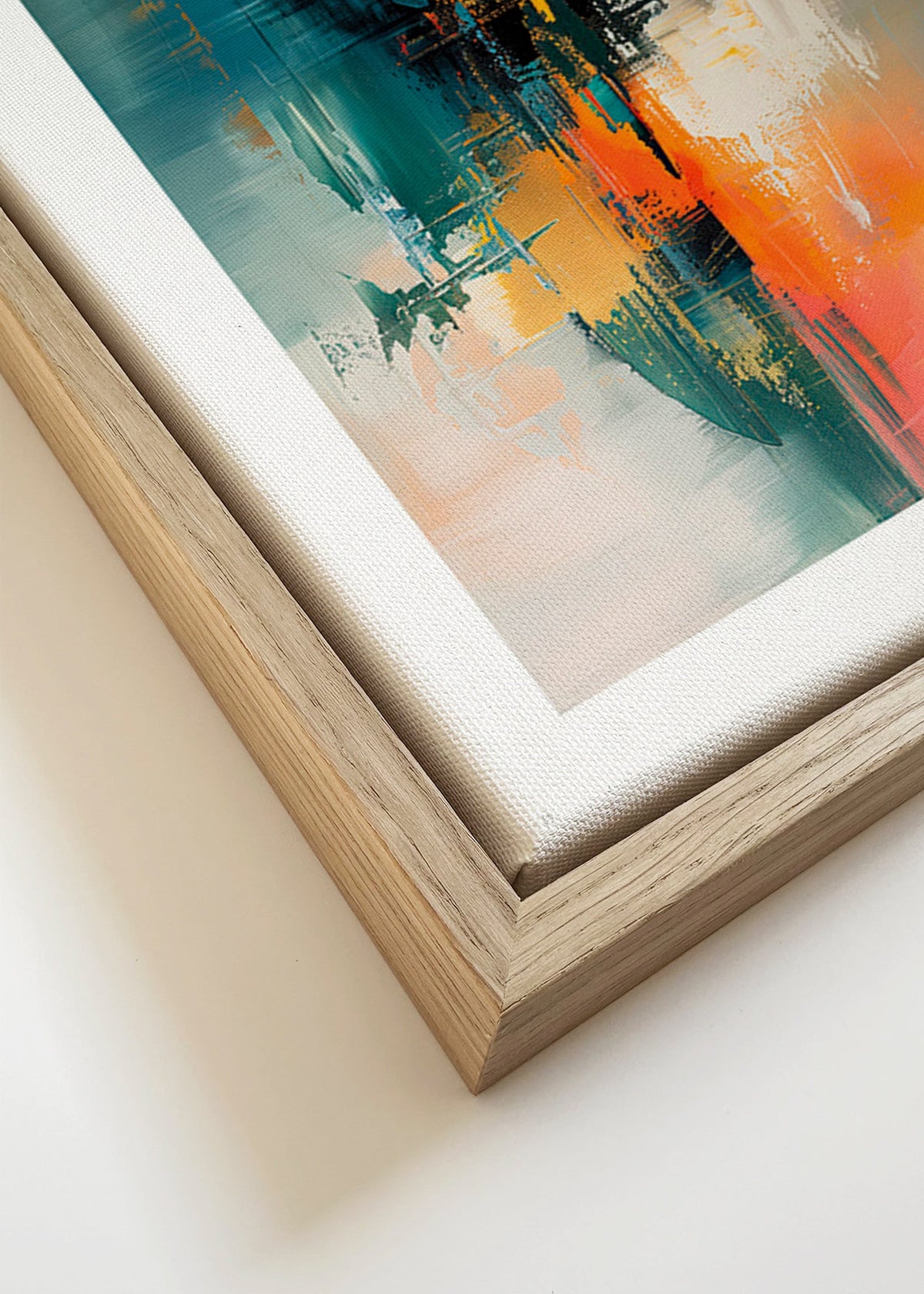 Abstract artwork vertical with blue and orange strokes – Canvas detail