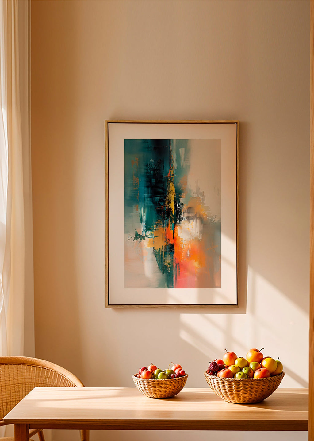 Abstract artwork vertical with blue and orange strokes – Canvas2