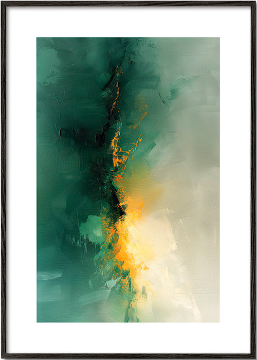 Abstract artwork in green and gold - Twilight – Black Frame