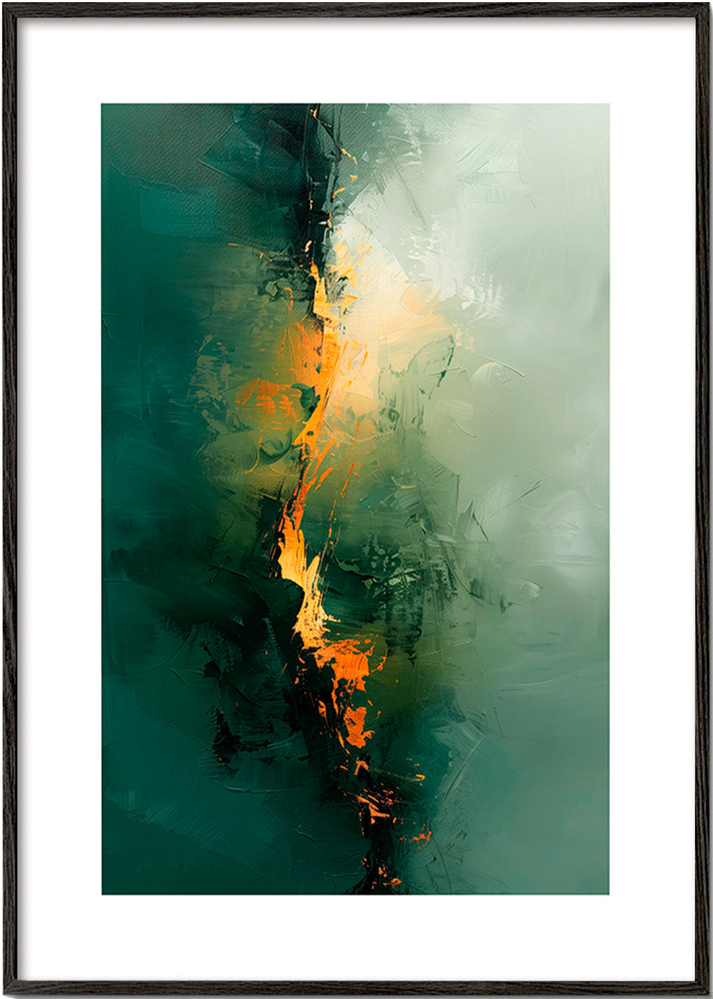 Abstract artwork with vertical green streaks – Black Frame