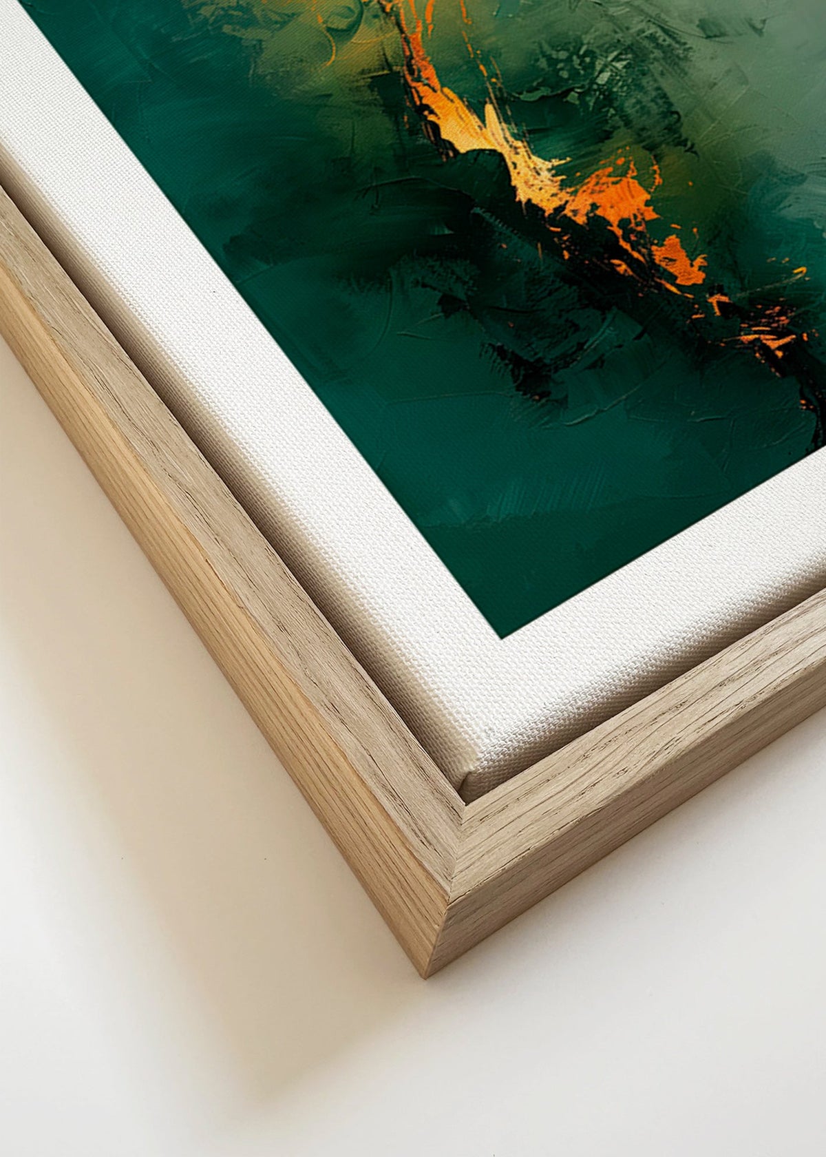 Abstract artwork with vertical green streaks – Canvas detail