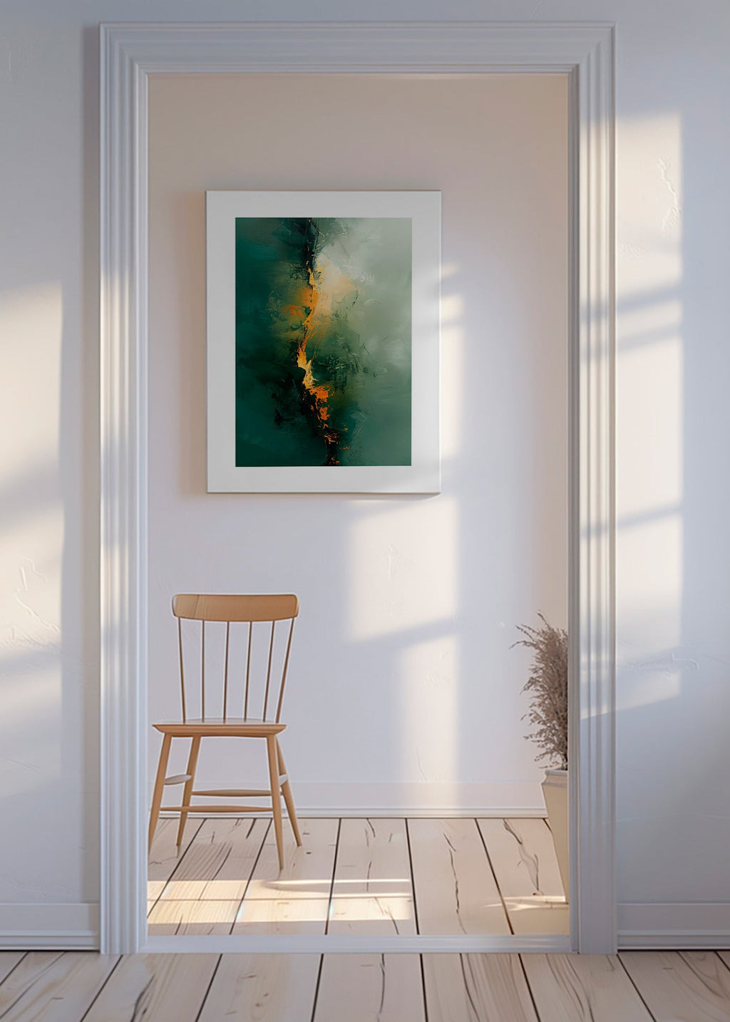 Abstract artwork with vertical green streaks – Canvas