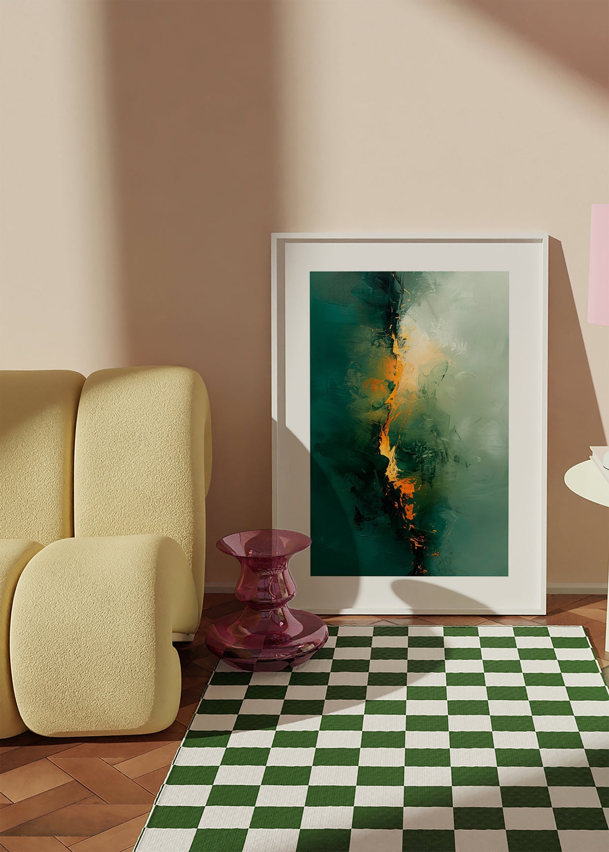 Abstract artwork with vertical green streaks – Product1