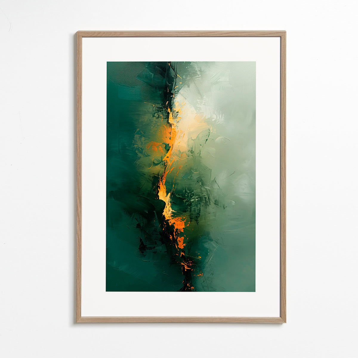 Abstract artwork with vertical green streaks – Oak Frame