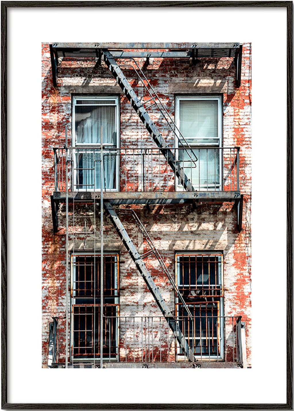 Urban photograph of a fire escape facade – Black Frame