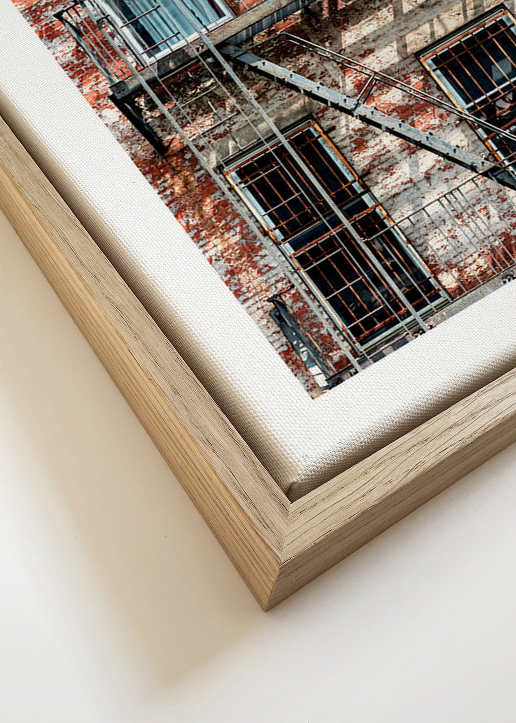 Urban photograph of a fire escape facade – Canvas detail