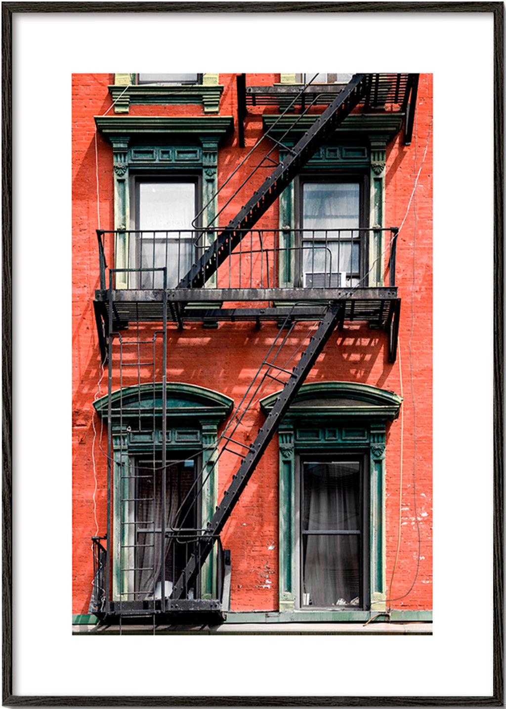 City art: NY facade with fire escape – Black Frame