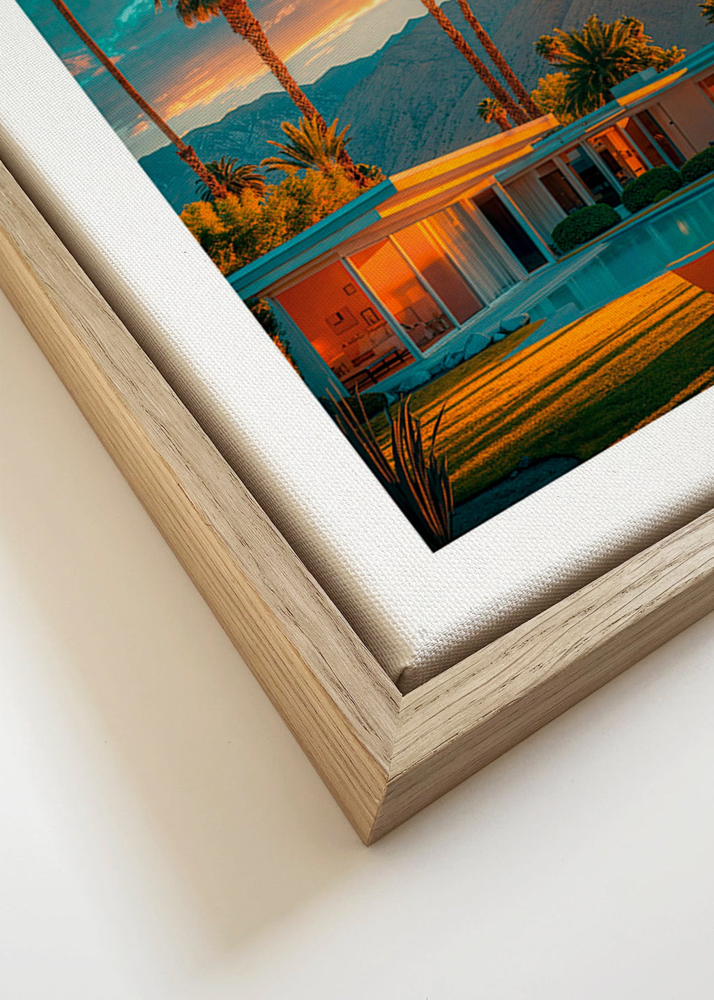 Landscape art: Palm Springs sunset with pool – Canvas detail