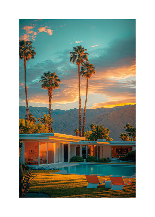 Landscape art: Palm Springs sunset with pool
