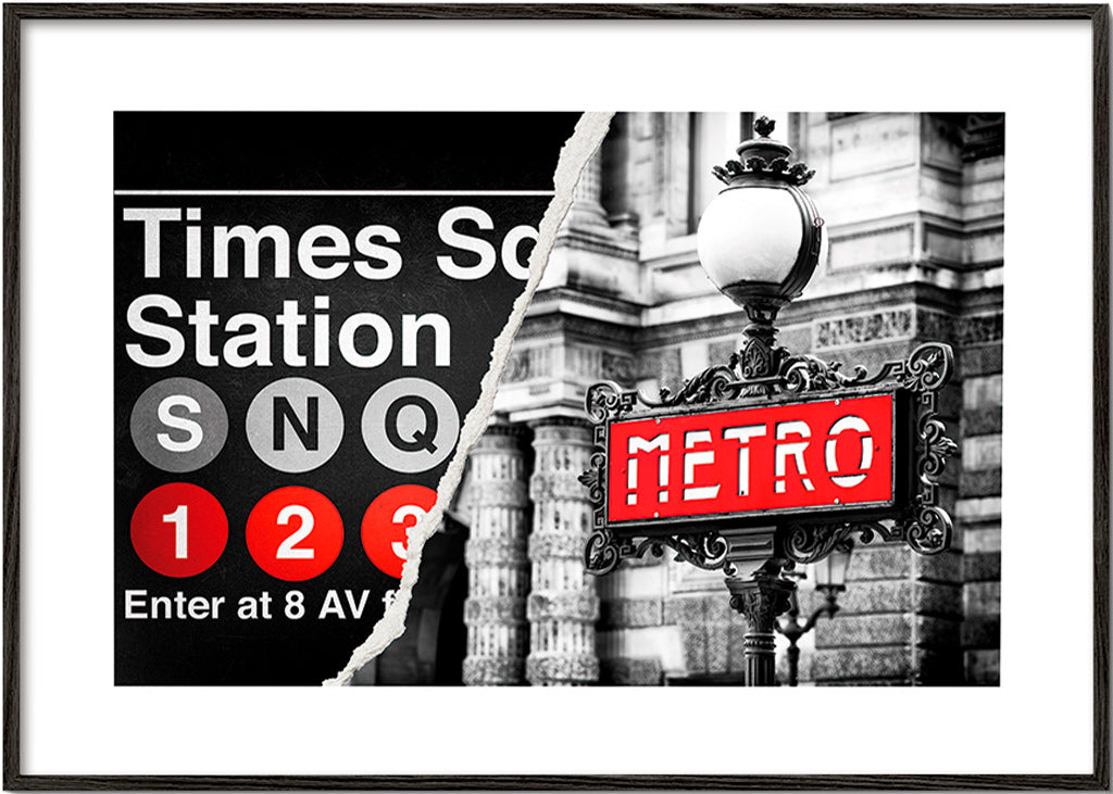 Travel poster with red Metro sign – Black Frame