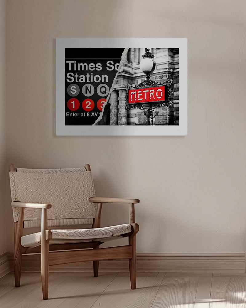 Travel poster with red Metro sign – Canvas