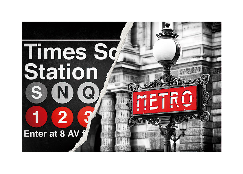 Travel poster with red Metro sign