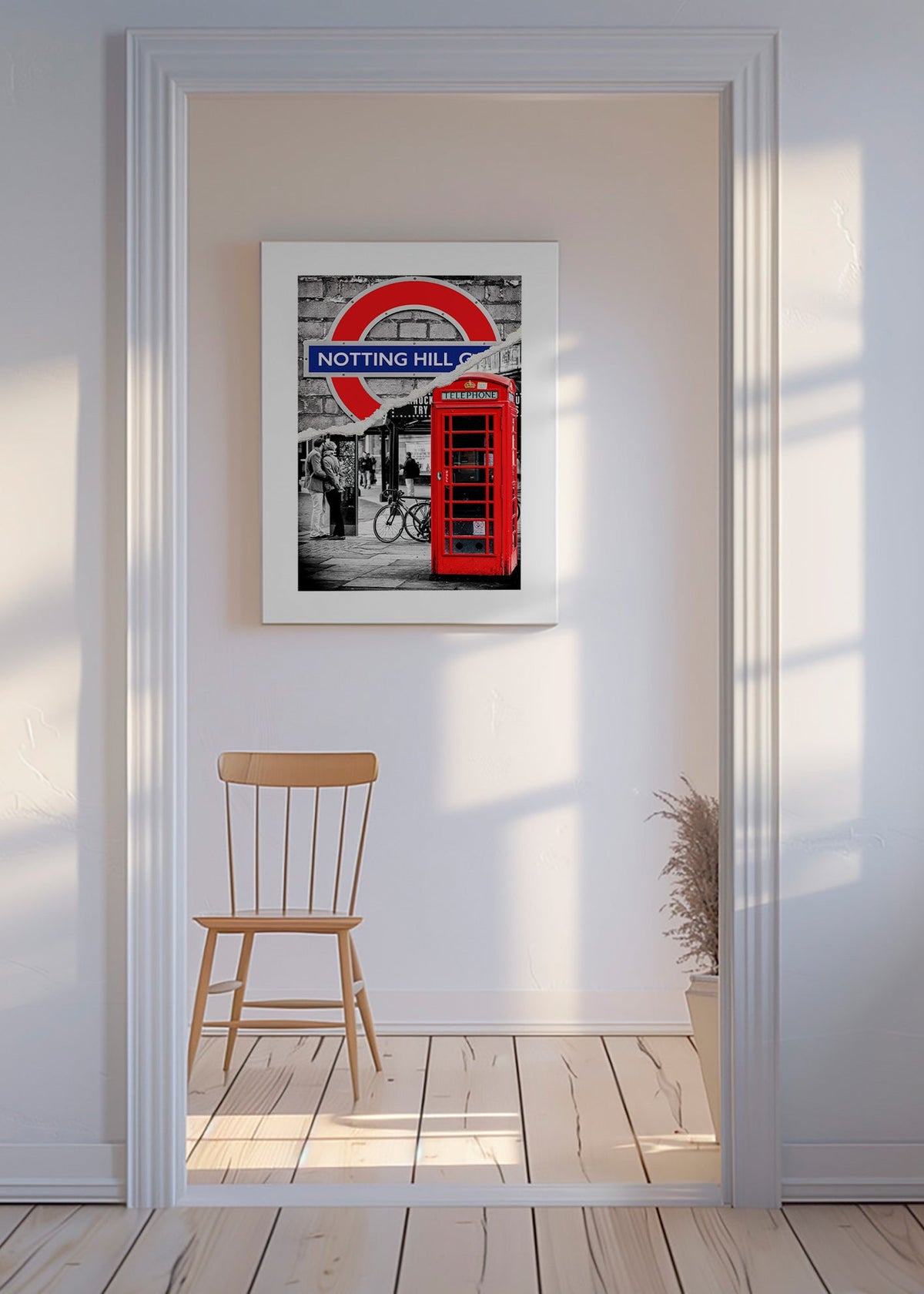 City art featuring a red phone box in Notting Hill – Canvas