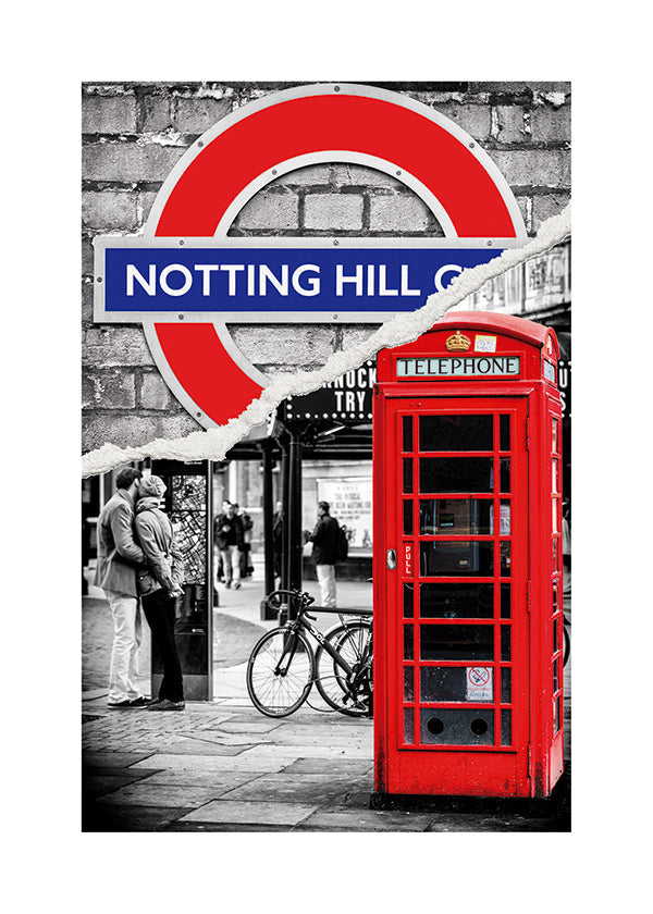 City art featuring a red phone box in Notting Hill