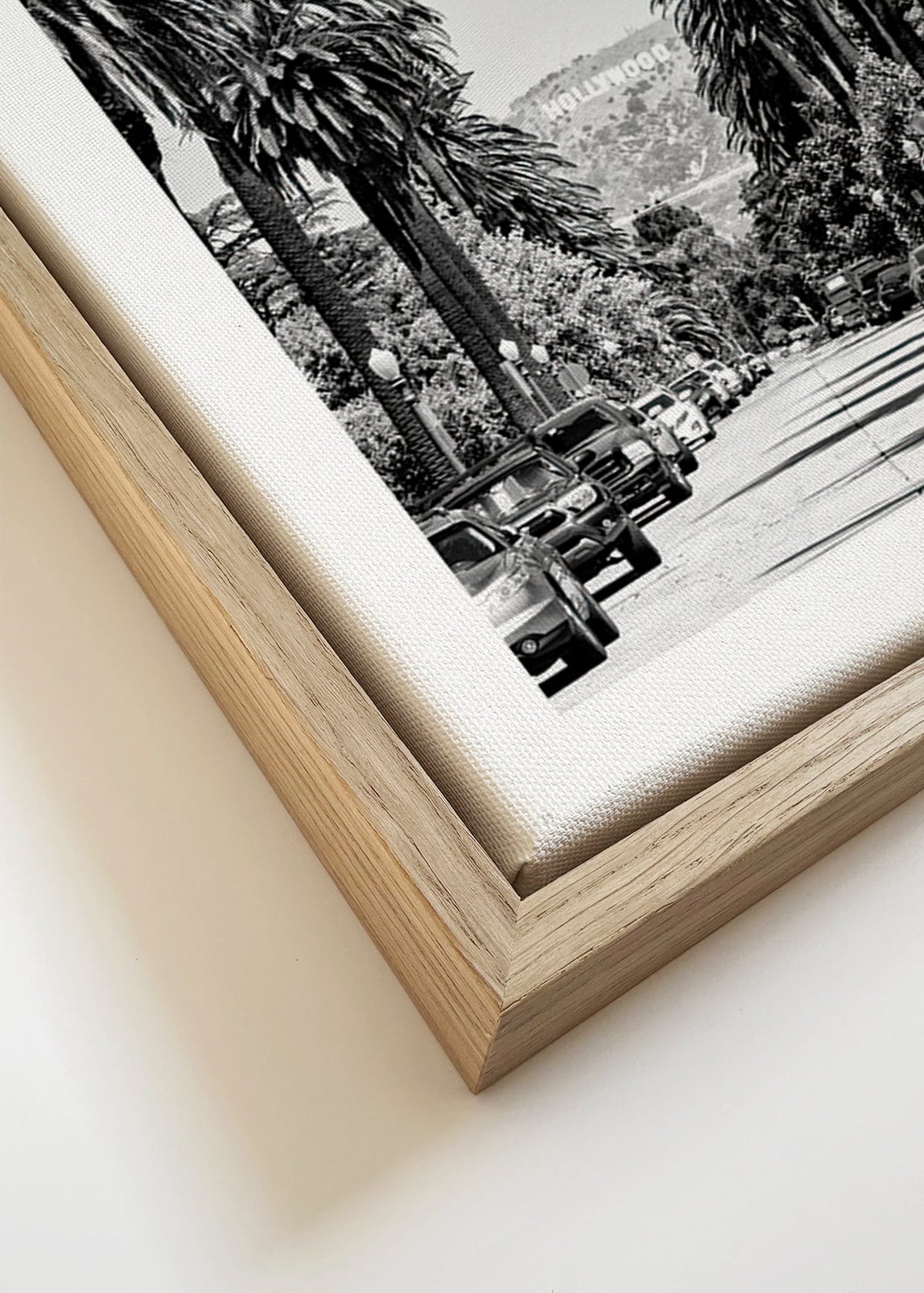 Travel poster: Hollywood palm street in black and white – Canvas detail