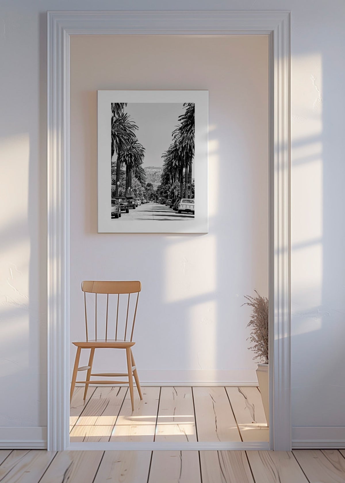 Travel poster: Hollywood palm street in black and white – Canvas