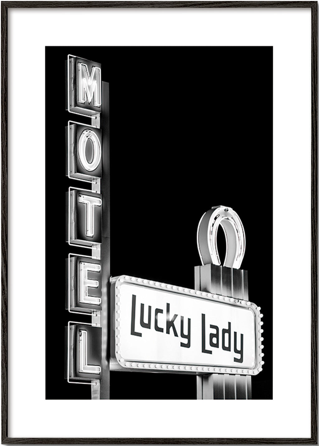 Photograph Lucky Lady motel neon sign – Black Frame