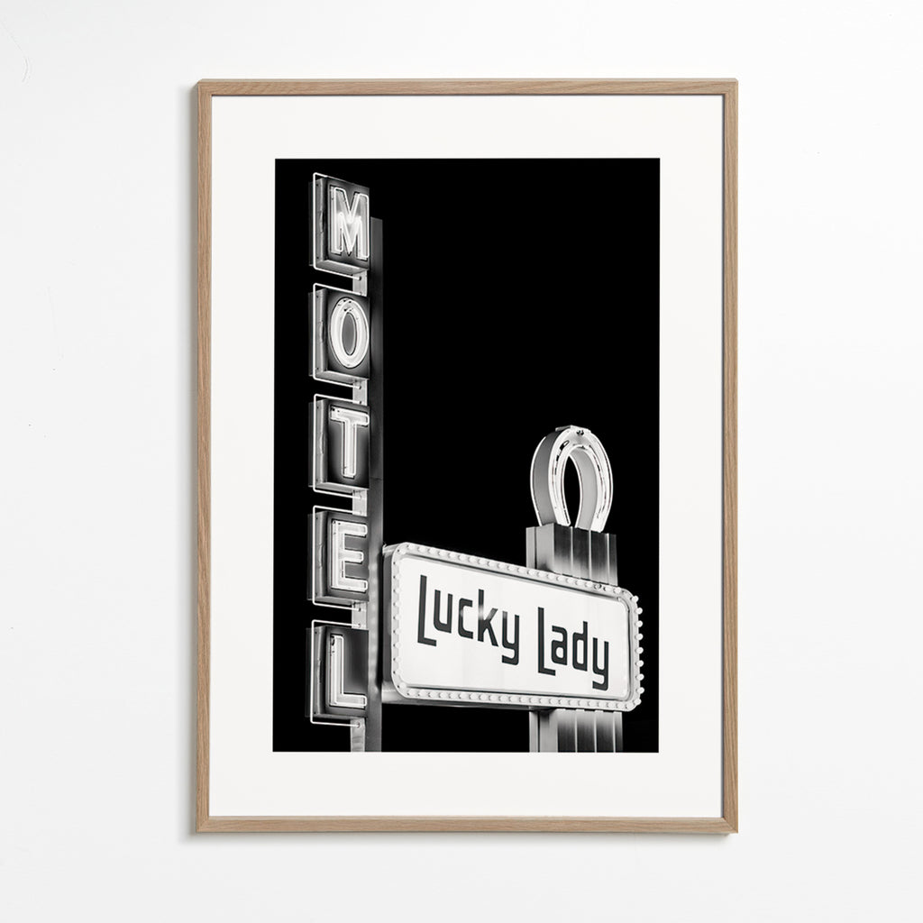 Photograph Lucky Lady motel neon sign – Oak Frame