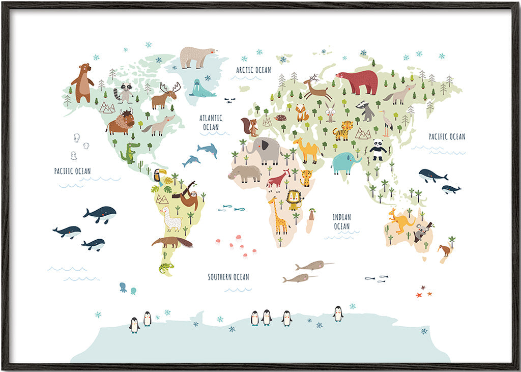 World Map with animals colours