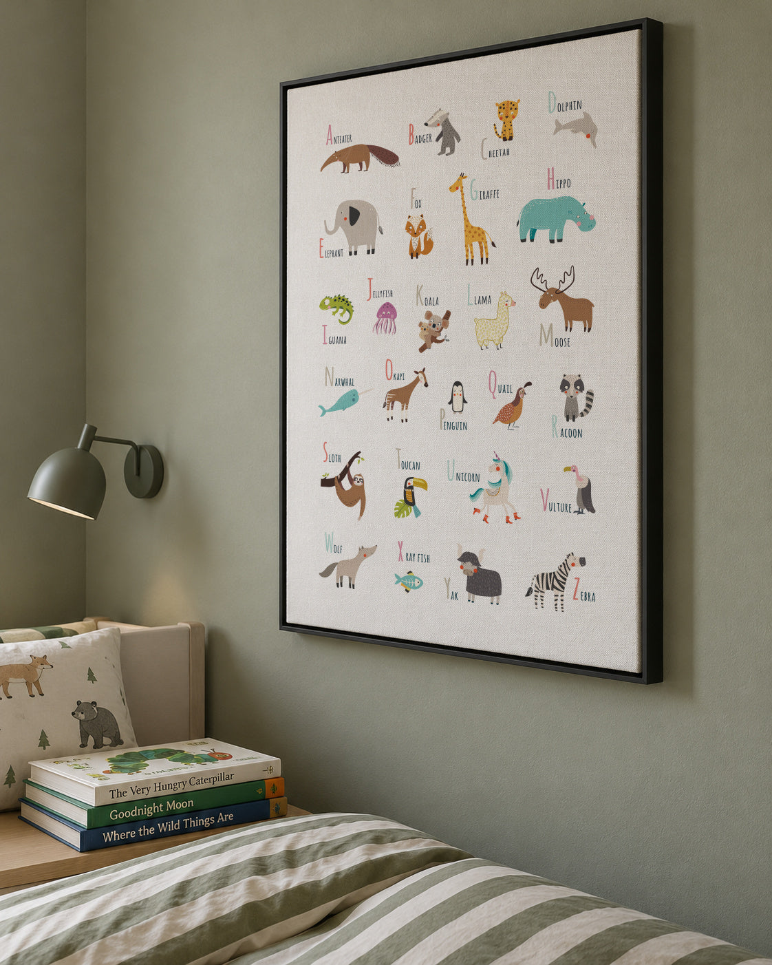 Alphabet Animals (English) - Framed canvas in an interior