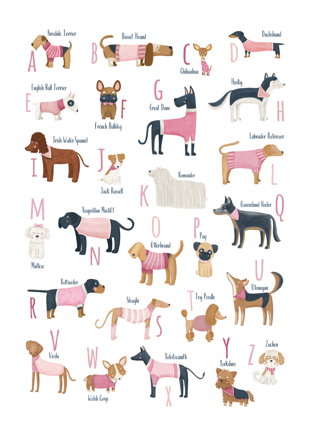 Abecedario con perros (rosa) - Unframed art print