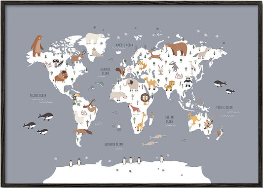 Mapa con animales azul cobalto