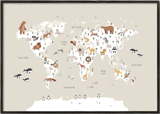 Mapa con animales beige