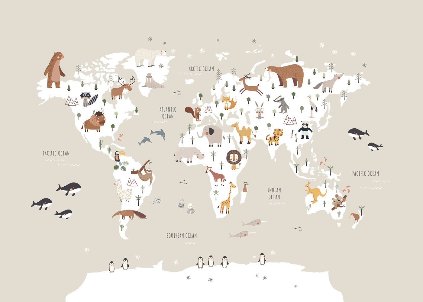 Mapa con animales beige