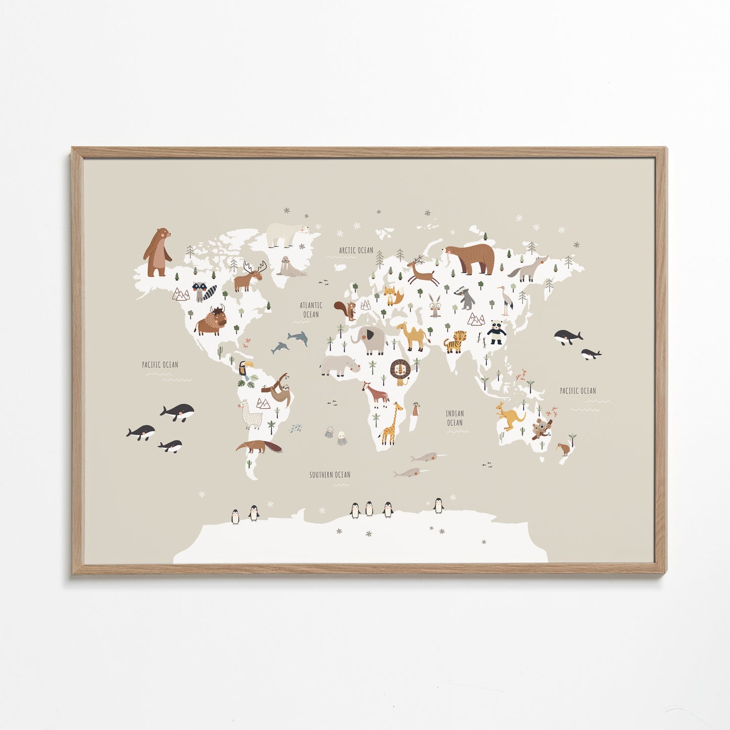 Mapa con animales beige