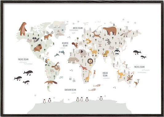 Mapa con animales colores neutros