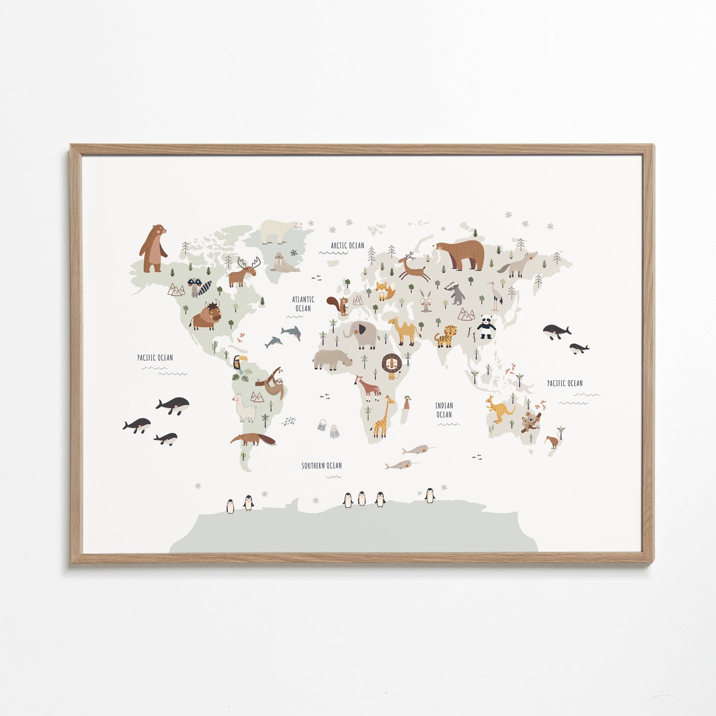 Mapa con animales colores neutros