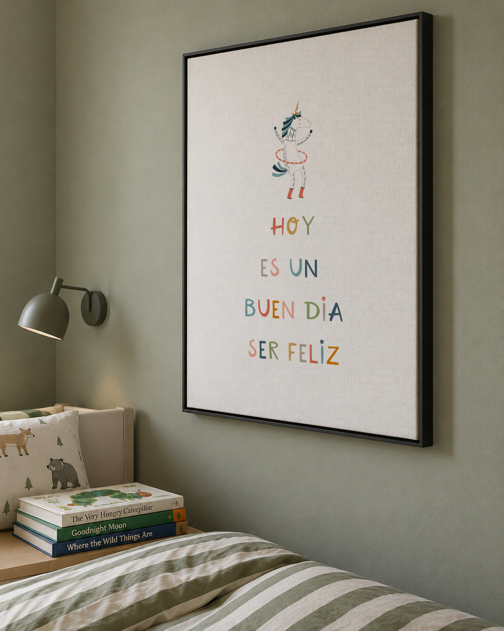 Hoy es un buen dia para ser feliz - Framed canvas in an interior