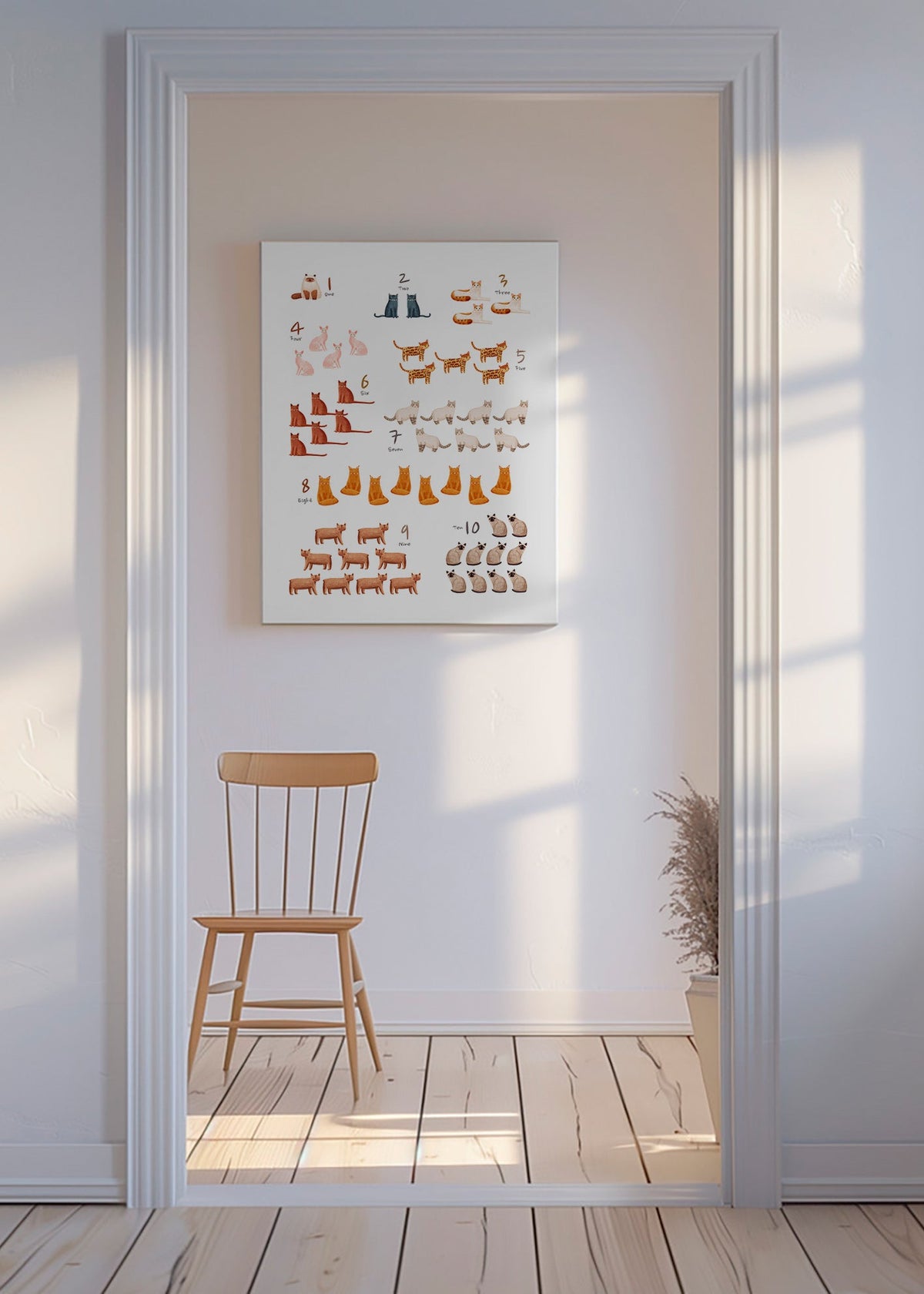 Children's print of numbers with illustrated cats