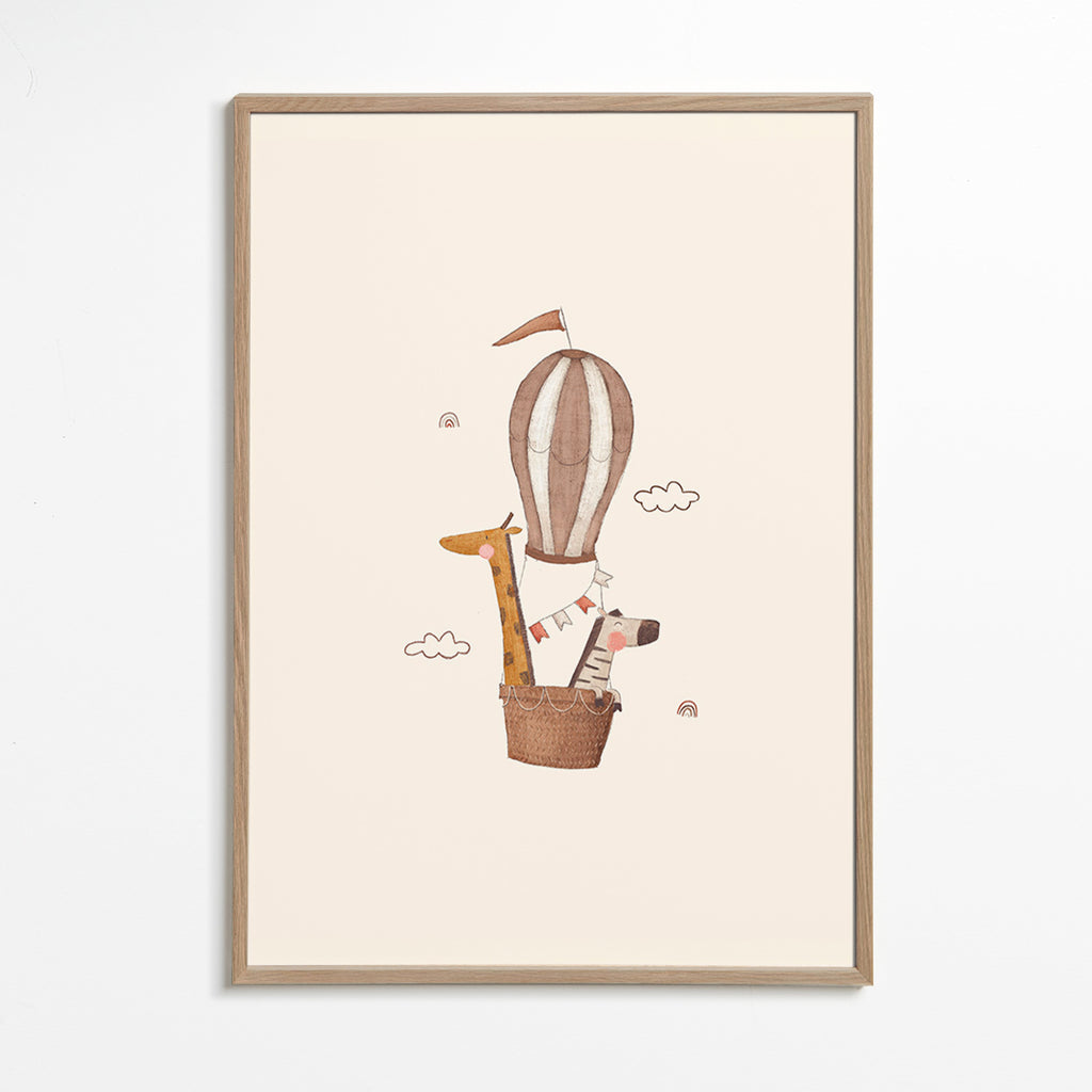 Children's print: giraffe and elephant balloon