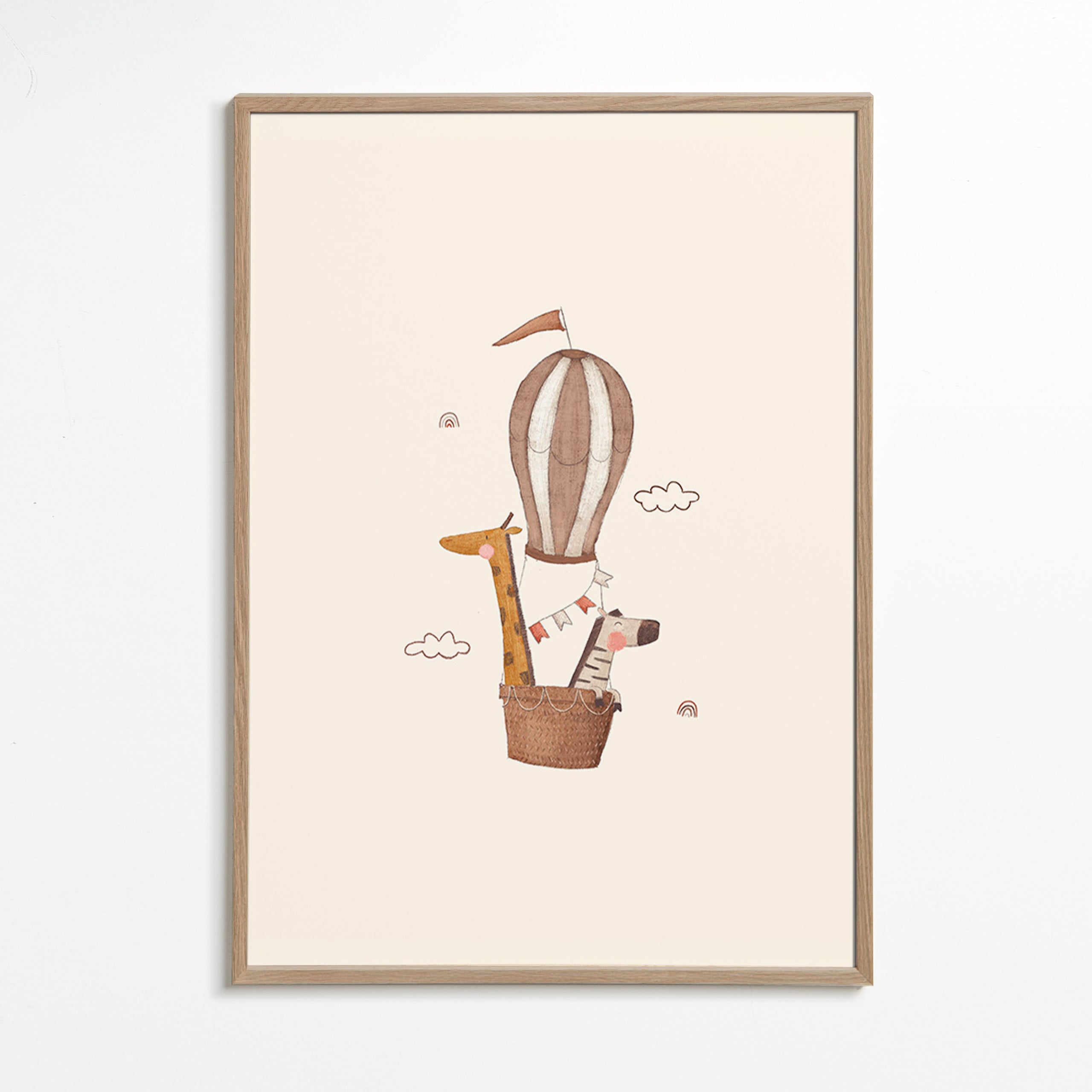 Children's print: giraffe and elephant balloon