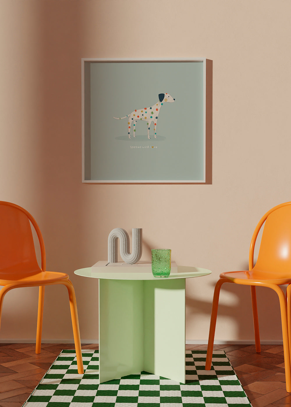 Dalmatian illustration with colorful spots