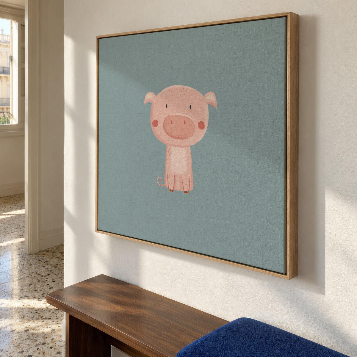 pig - Framed canvas in an interior