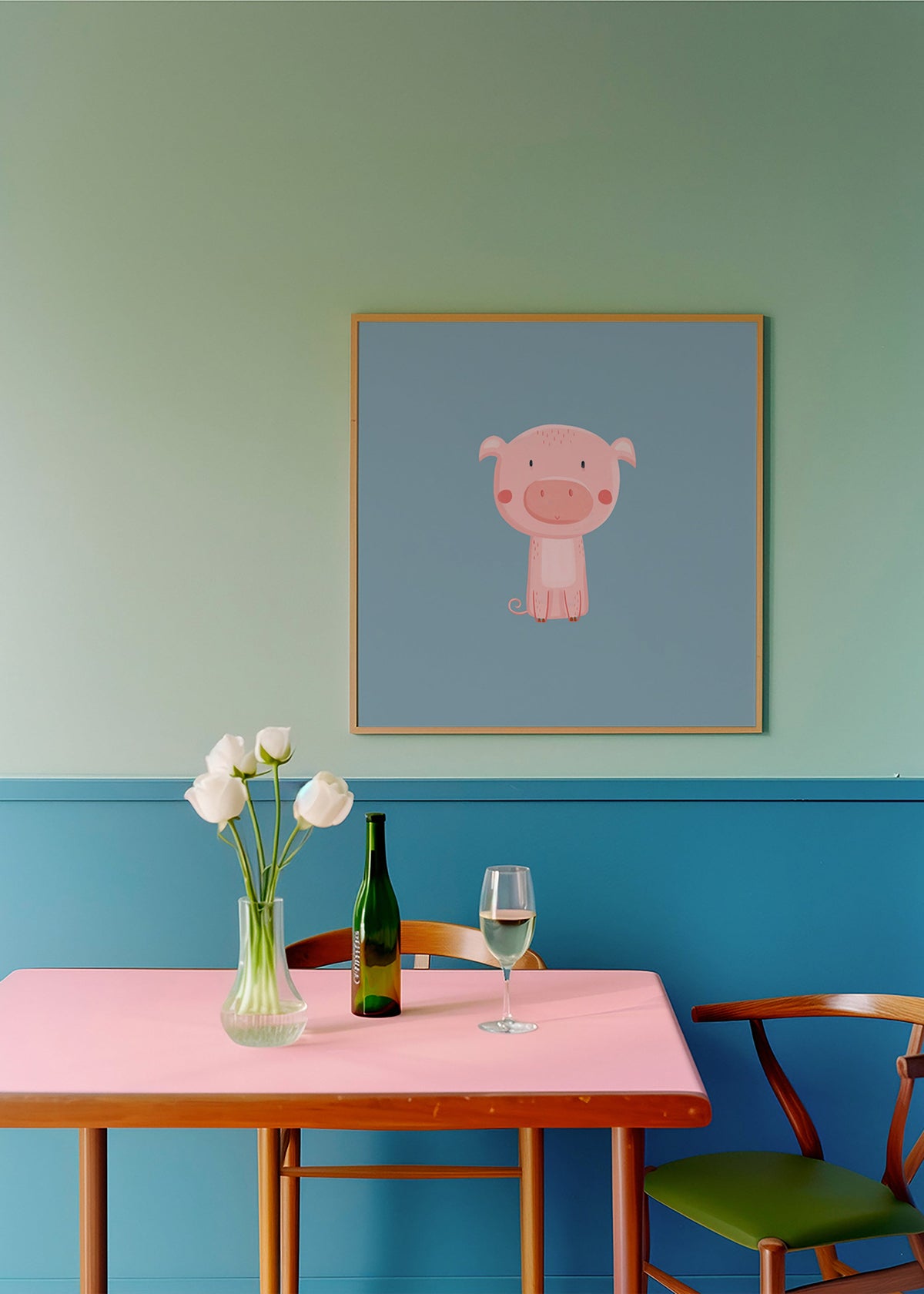 Kids print: centered pink piglet