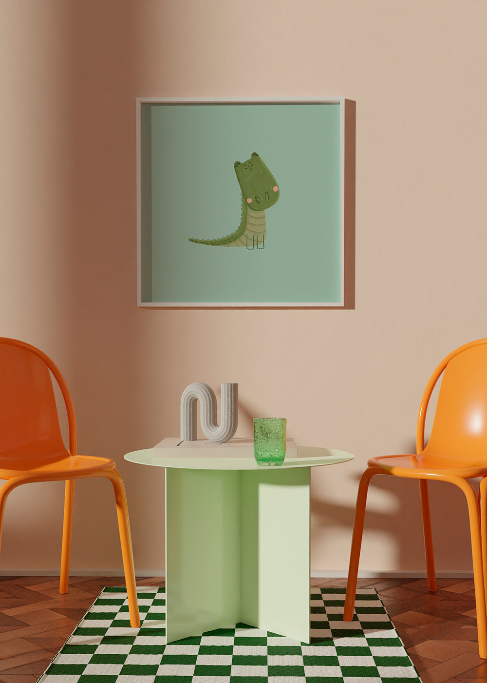 Kids print smiling crocodile on mint background