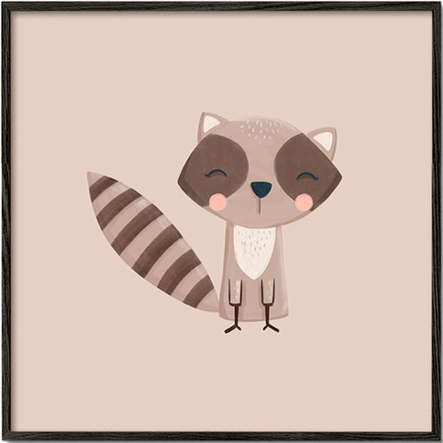 Kids print: smiling raccoon on beige backdrop