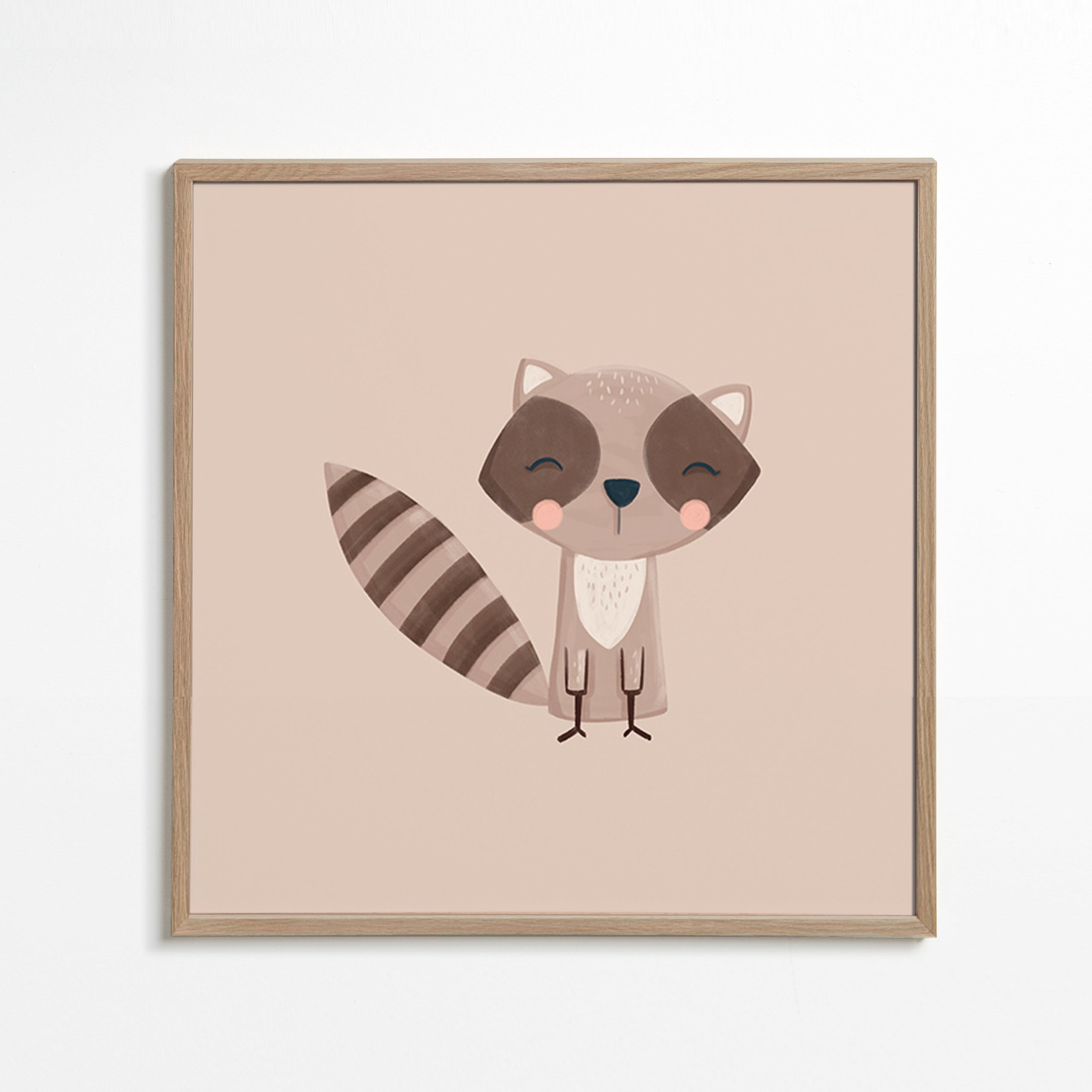 Kids print: smiling raccoon on beige backdrop