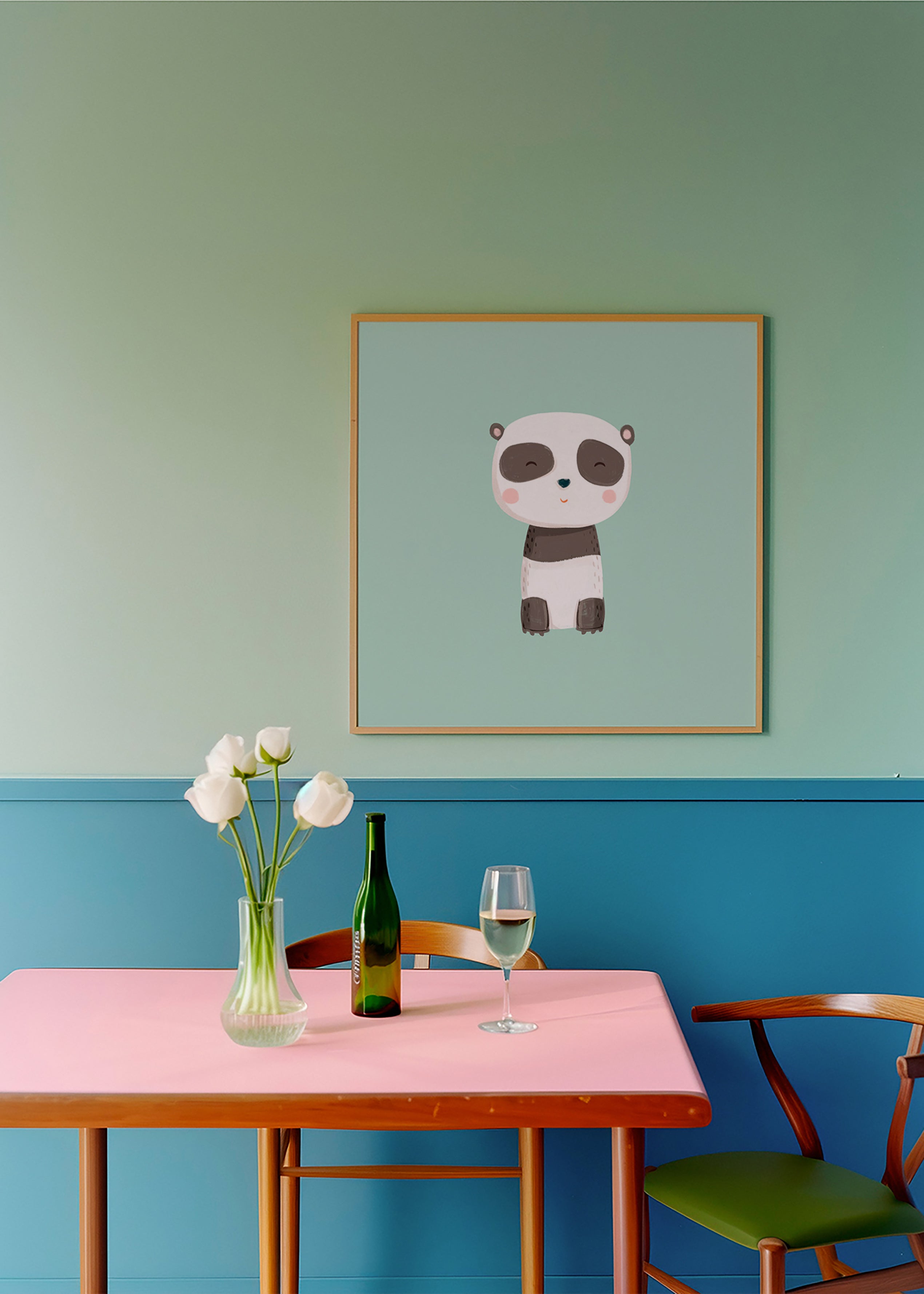 Cute panda children's print on mint background