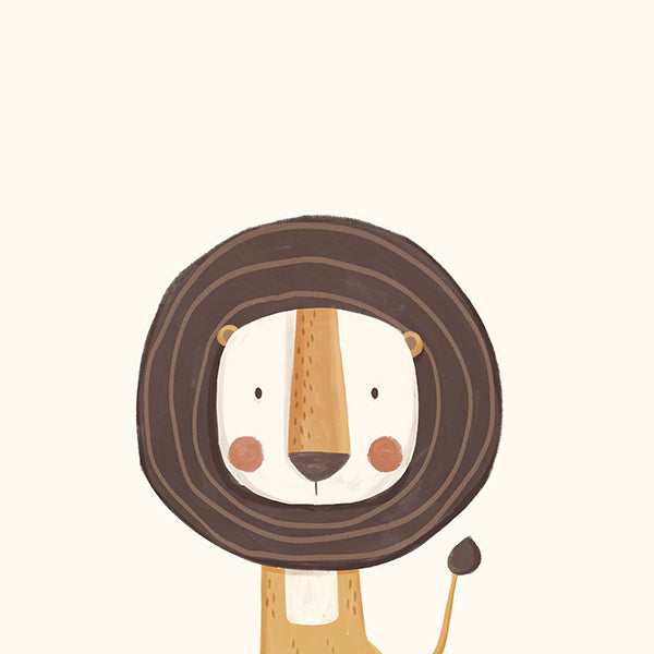 Children's print: smiling lion in a minimal pose