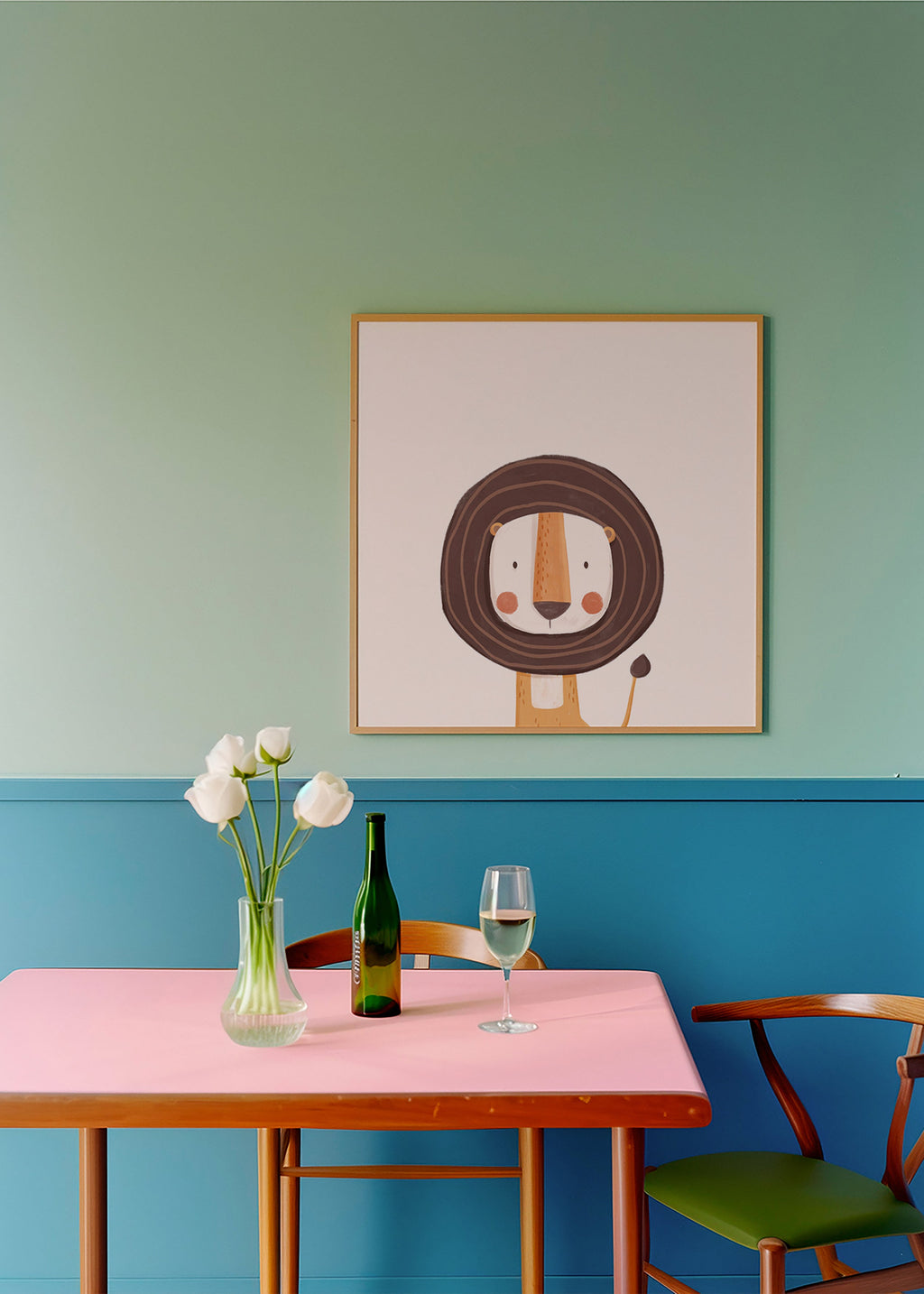 Children's print: smiling lion in a minimal pose