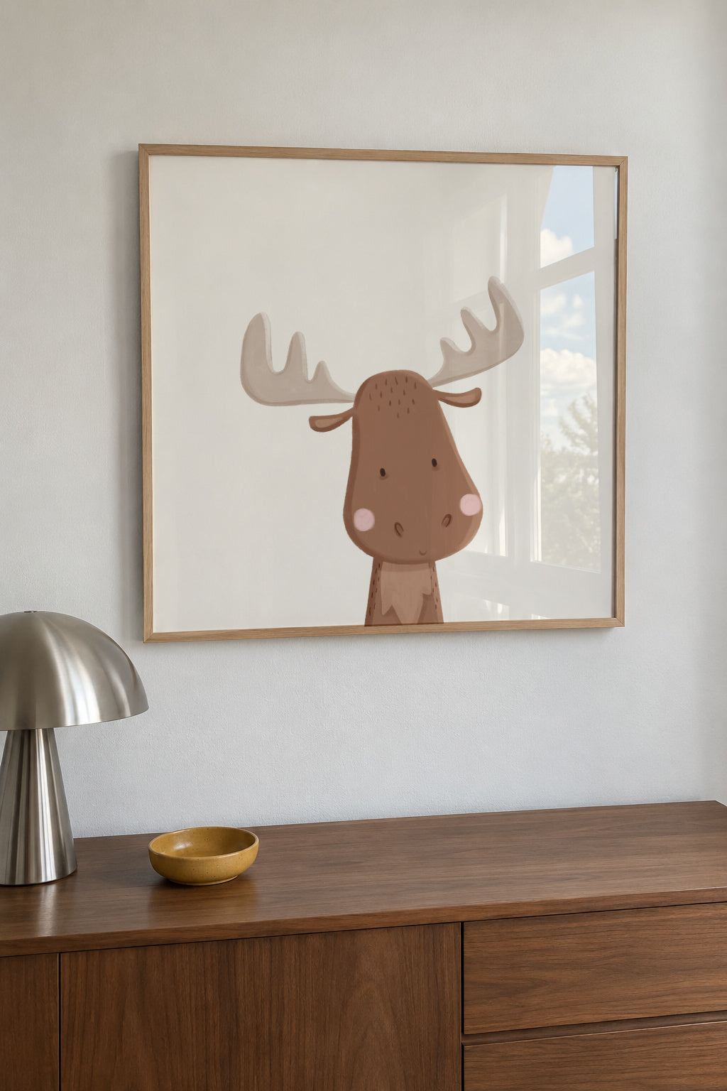 Sweet moose - Framed poster in an interior