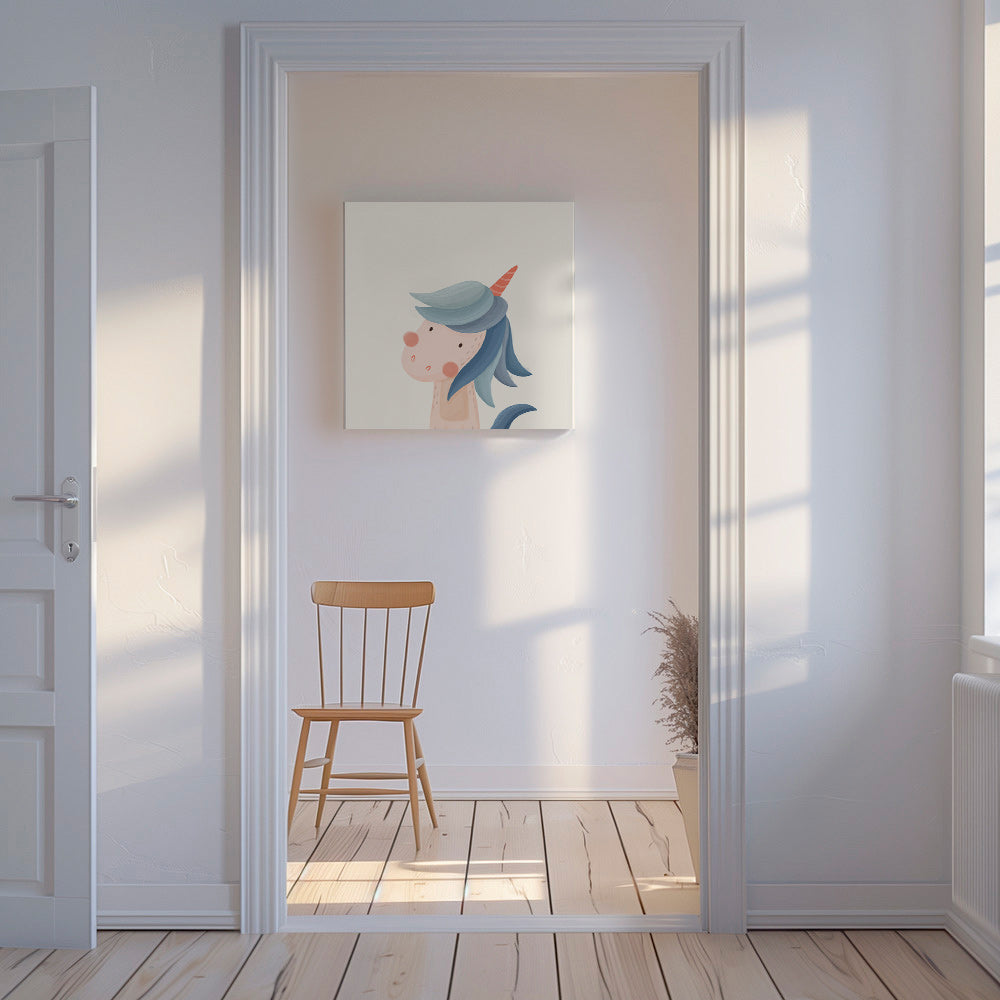 Children's print cheerful blue unicorn