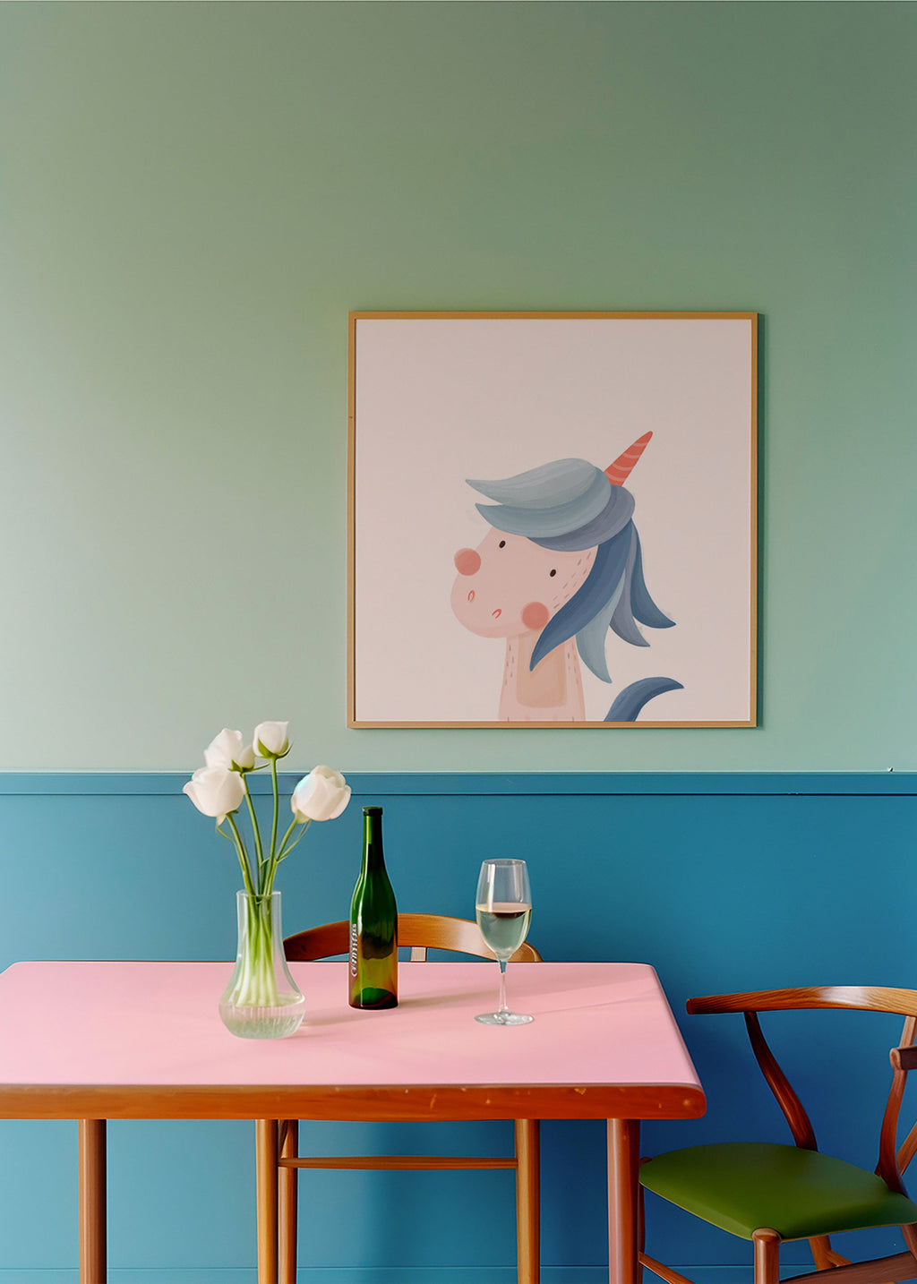 Children's print cheerful blue unicorn