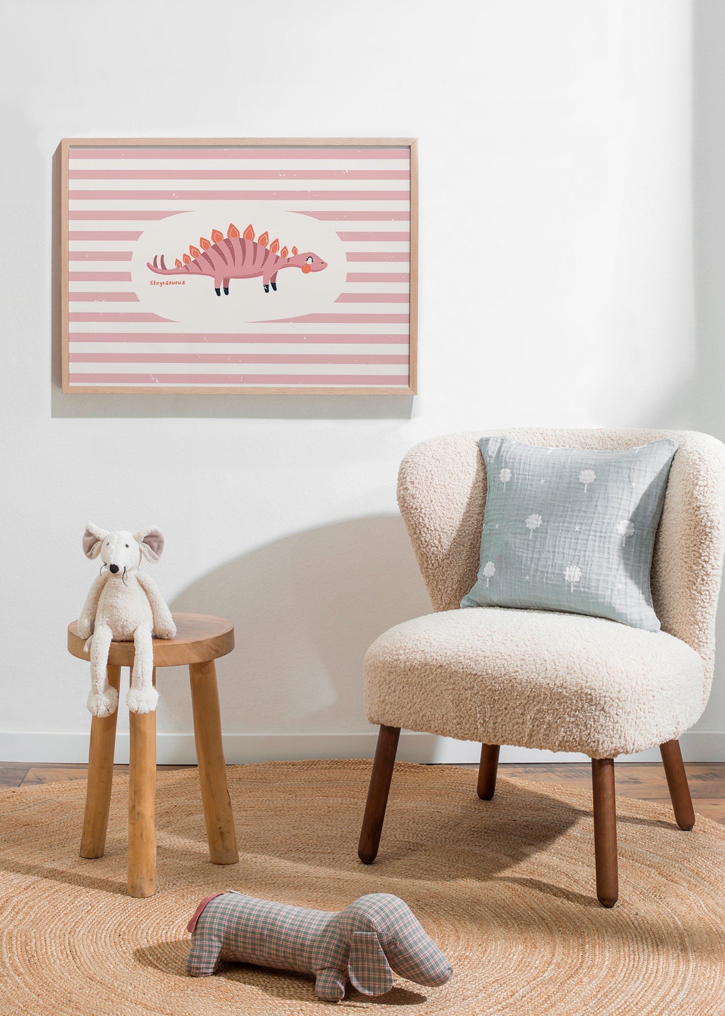 Kids print Stegosaurus on pastel stripes