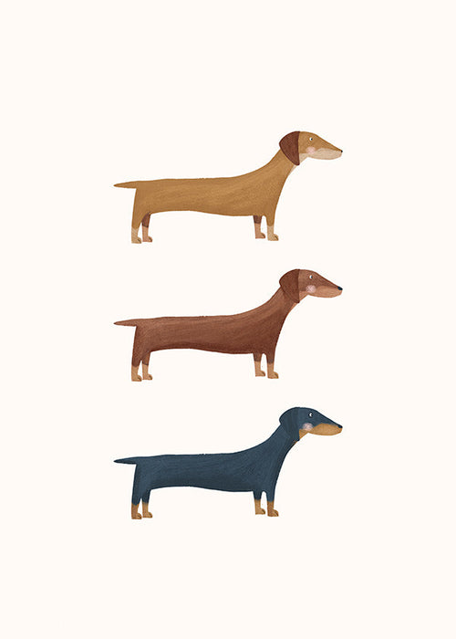 Artwork of three dachshunds